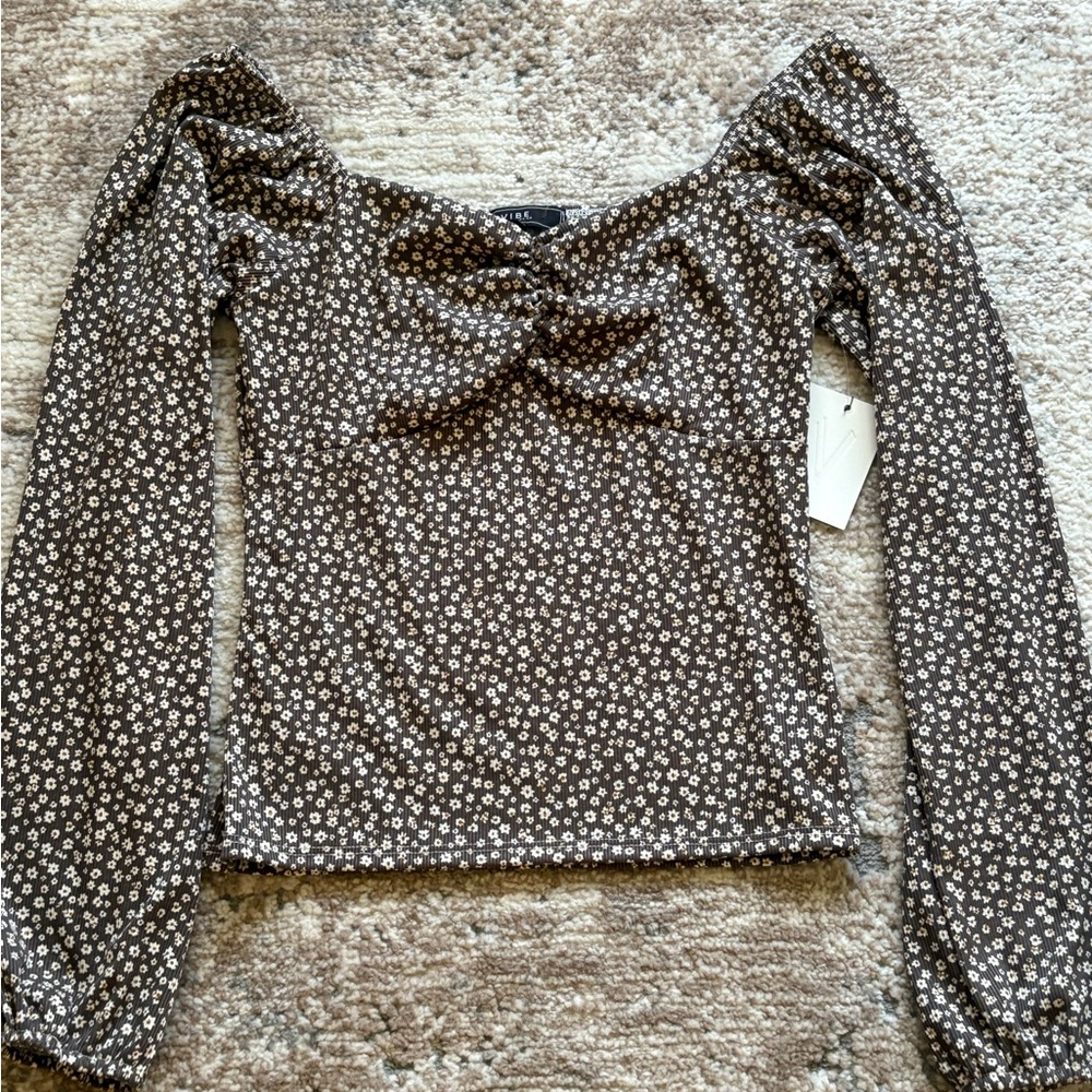 Vibe Brown Floral Long Sleeve Blouse